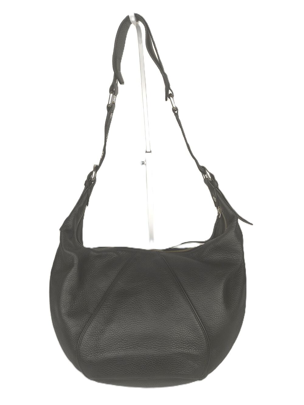 BY FAR Black Moto Pebbled Leather Zip Hobo Shoulder Bag